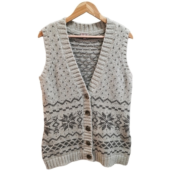 J. Jill Sweaters - J. Jill Fair Isles Gray Sleeveless Button Front Cardigan Size Medium V-Neck